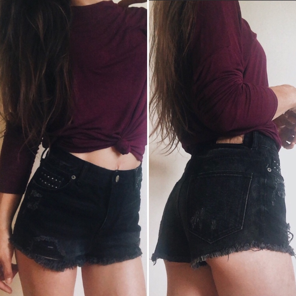 High Waisted Distressed Denim Short Shorts